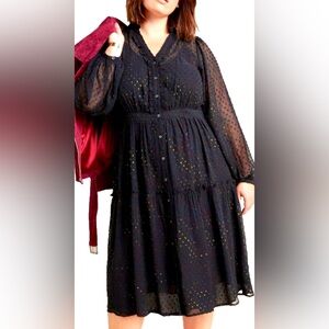 Anthropologie Sheer Audrey Blue Metallic Rainbow Dot Long Sleeve Dress